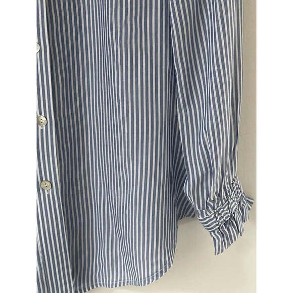 Attitudes by Renee Womens Striped Sz 2 Viscose Button Front Top White Blue - Picture 3 of 9